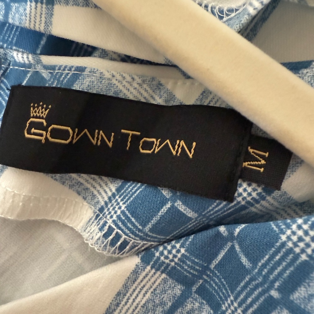 Gown Town Blue & White Plaid Fit and Flare Dress Sleeveless Size M - Picture 7 of 7